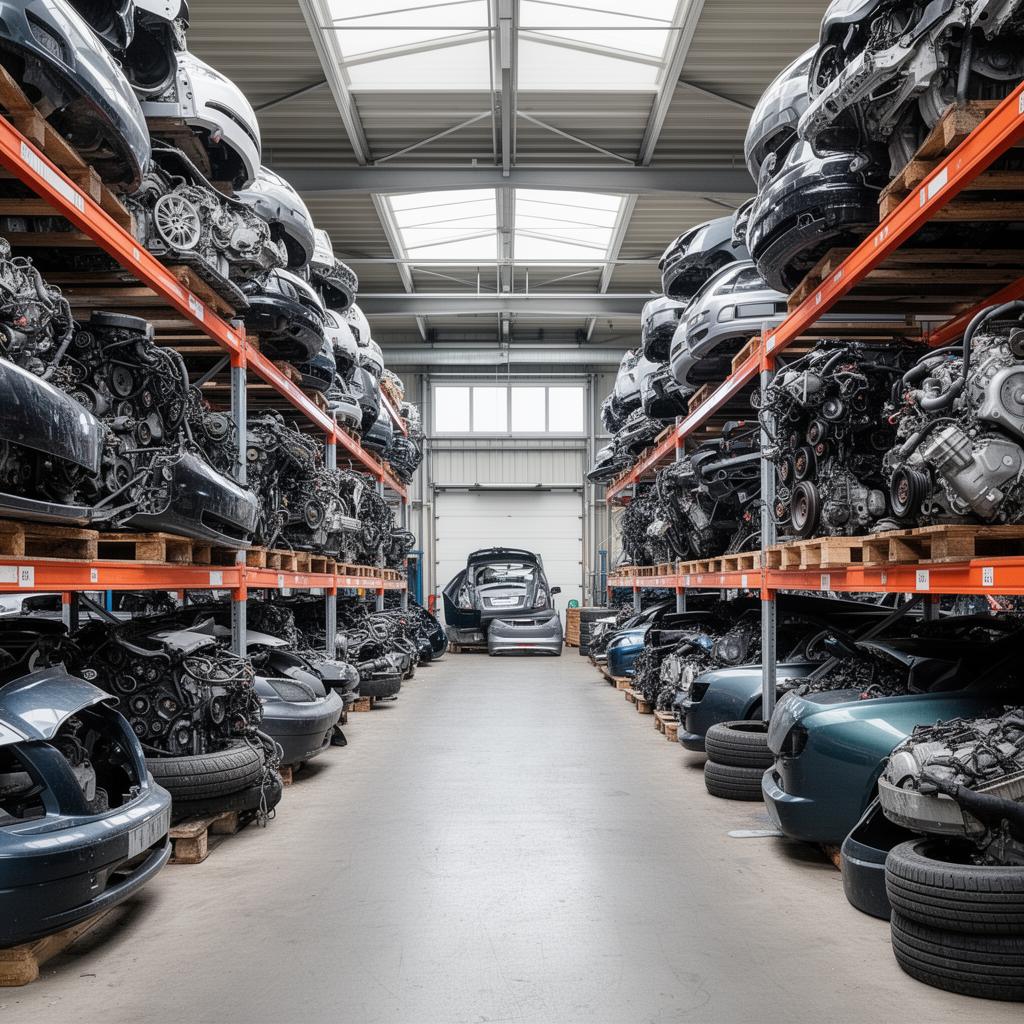 Lager der Autoverwertung Hörster mit gebrauchten Karosserieteilen