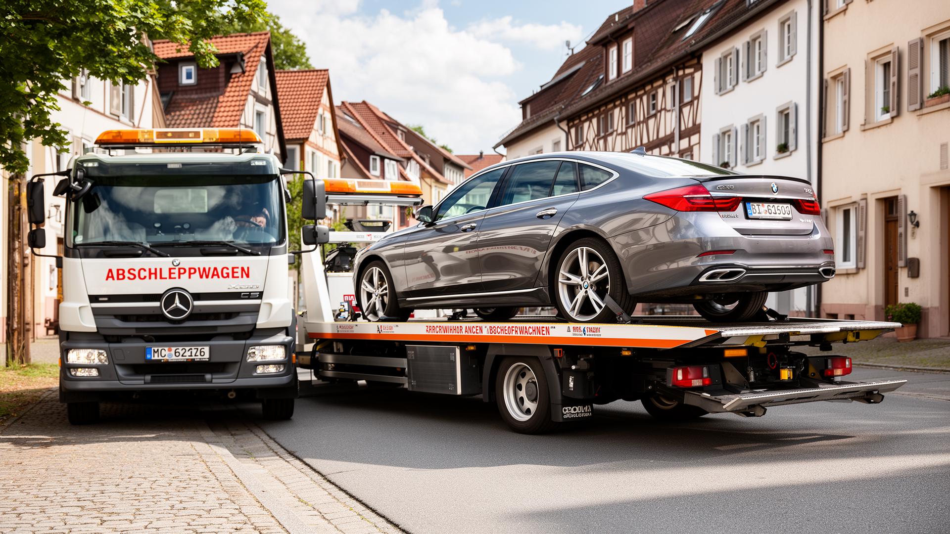 Abschleppwagen von Autoverwertung Hörster lädt einen PKW in Hattingen